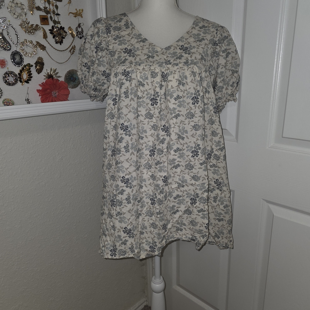 Rylee + Cru Cream Mini Dress with Gray Floral Print